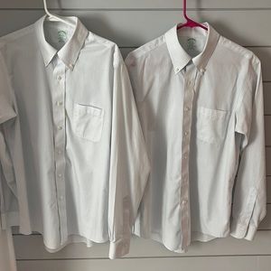 Brooks Brothers Milano Cut Iron Free Dress Shirt. 16-35. White, Light Blue Pane